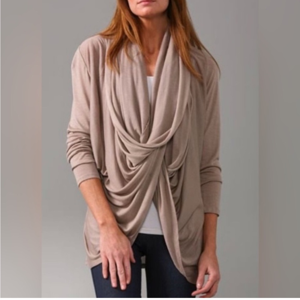 Alice & Olivia Tan Wrap Open Closure Long Sleeve Top Large
